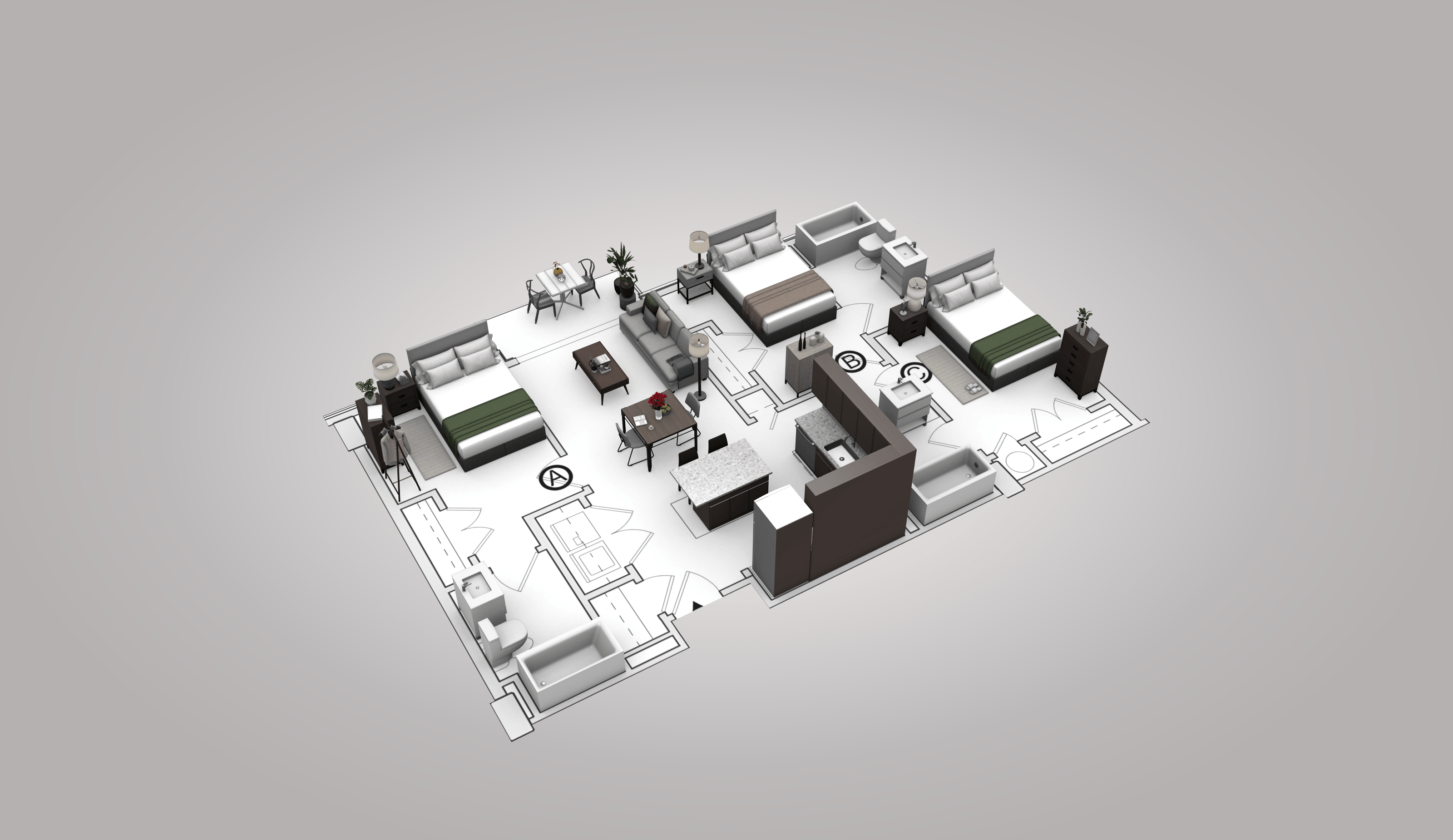 Floor plan for studio, 334 sqft